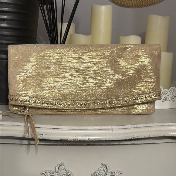 HOBO Gold Foldover Clutch Wallet - Picture 1 of 6
